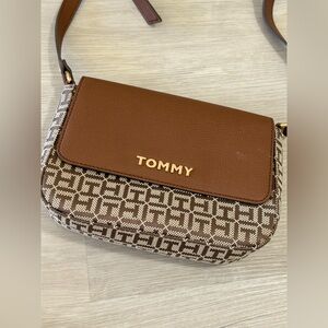 Tommy Hilfiger Brown and White Crossbody Bag